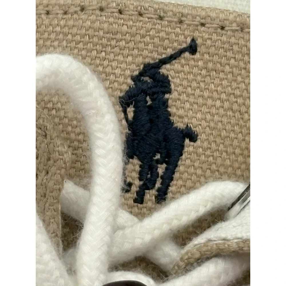Polo Ralph Lauren Boys Tan Canvas Boat Shoes Size 2 Lace School‎ EUC
